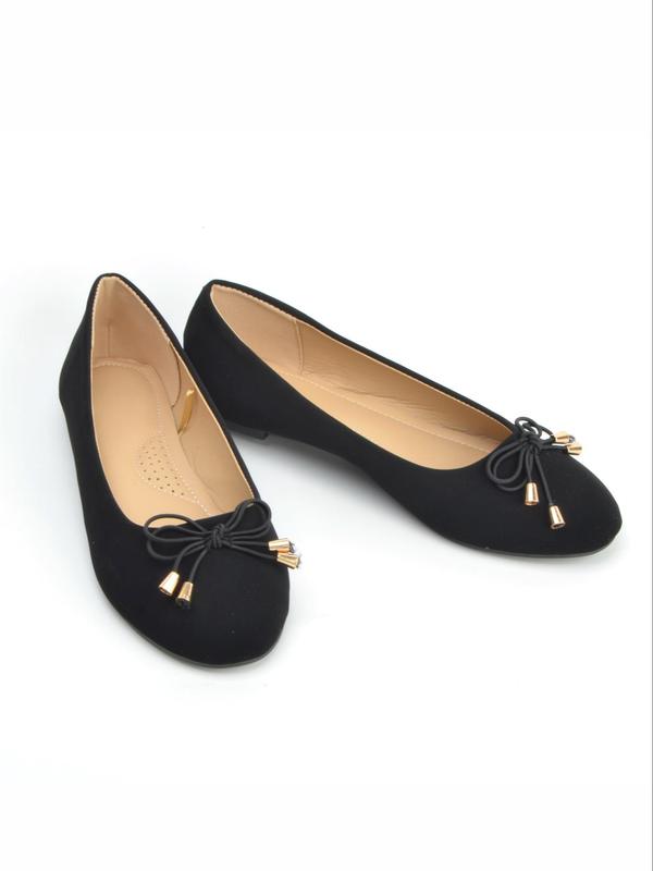 Women's Elegant Style Solid Color Bow Decor Slip on Flats, Casual Comfortable Soft Sole Shoes for Daily & Commuting Wear