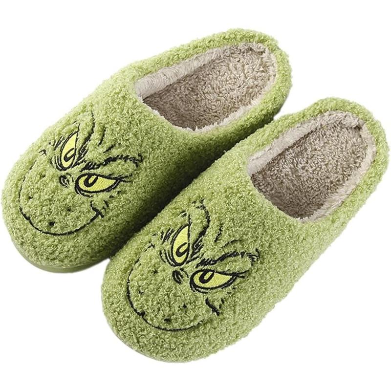 Christmas Slippers Cartoon Christmas Plush Slippers Winter Slippers Soft Green Merry Women's Men's Christmas slipper