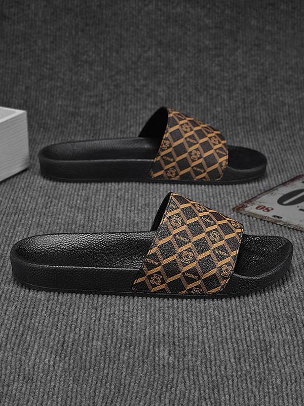 Men's Fashionable Geometric Pattern Slide Slippers, Casual Comfortable Home Slippers, Soft Non-slip House Slippers for Indoor & Outdoor Wear