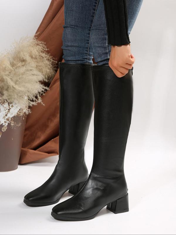 Women's Fashionable Solid Boots, Knee High Boots, Casual Pointed Toe Zipper Design Knee Boots for Daily Wear, Female All-match Trendy Shoes for Fall & Winter