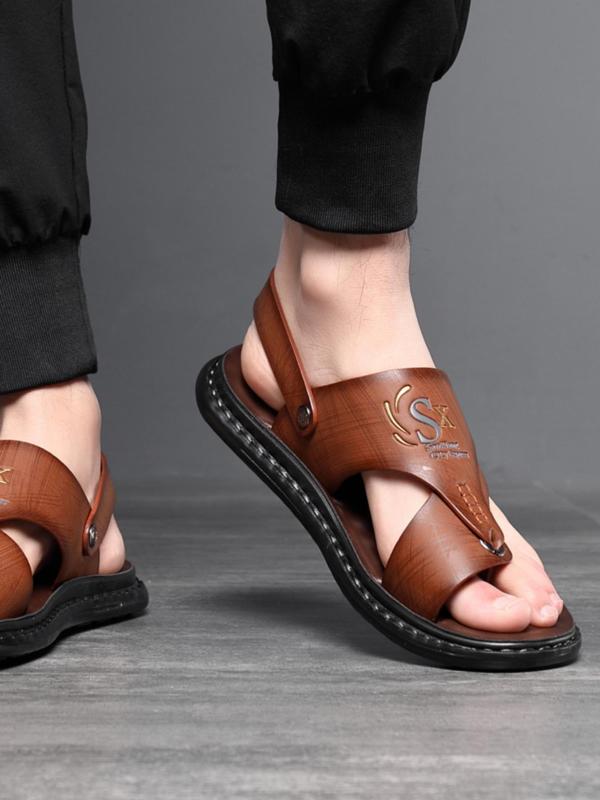 Men's Letter Pattern Toe Thong Slip-on Sandals, Casual Outdoor Slingback Sandals for Men, Western Style Non-slip Sandals for Daily Wear, Walking Shoes