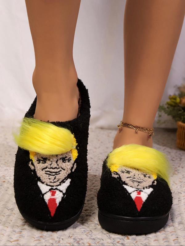 Women's Cartoon Figure Design Fluffy Slippers, Casual Soft Comfortable Home Slippers, Warm Slippers for Indoor & Outdoor Use for All Seasons