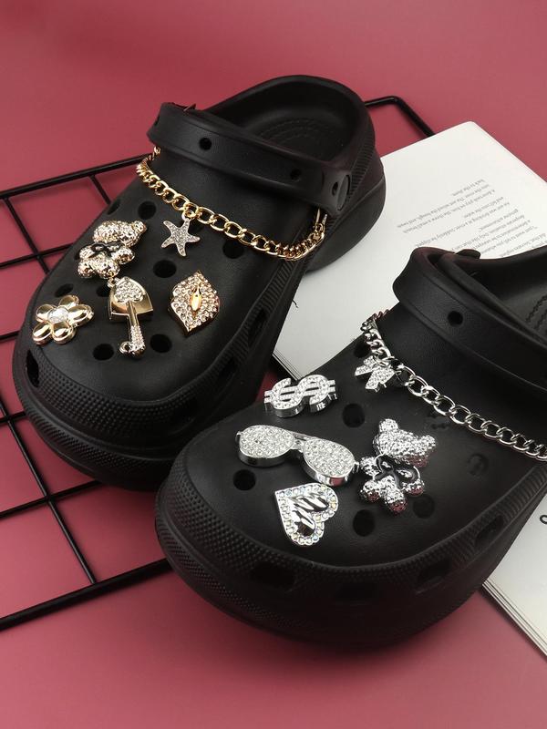 Cute Bear & Heart & Flower & Chain Decorated Shoe Charms, Fashionable DIY Shoes Decorations for Clogs, Bubble Slides, Sandals, Shoes Accessories