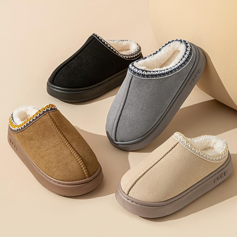 A Comfortable Neutral Casual Slipper with Memory Foam Insole, Warm Fabric Lining, Stitched Upper Design and Non-Slip Rubber Outsole-Portable Indoor Shoes Suitable for All Seasons