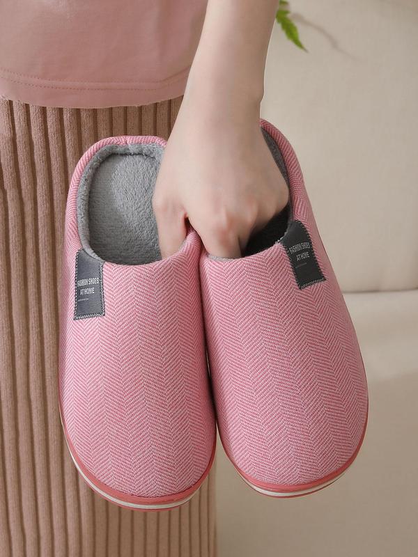 Women's Letter Patched Design Plush Slippers, Casual Soft Comfortable Home Slippers, Warm Slippers for Indoor & Outdoor Use for Fall & Winter