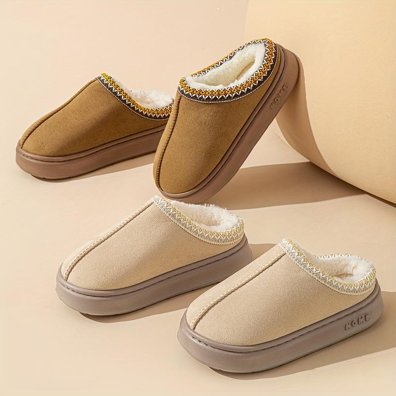 A Comfortable Neutral Casual Slipper with Memory Foam Insole, Warm Fabric Lining, Stitched Upper Design and Non-Slip Rubber Outsole-Portable Indoor Shoes Suitable for All Seasons