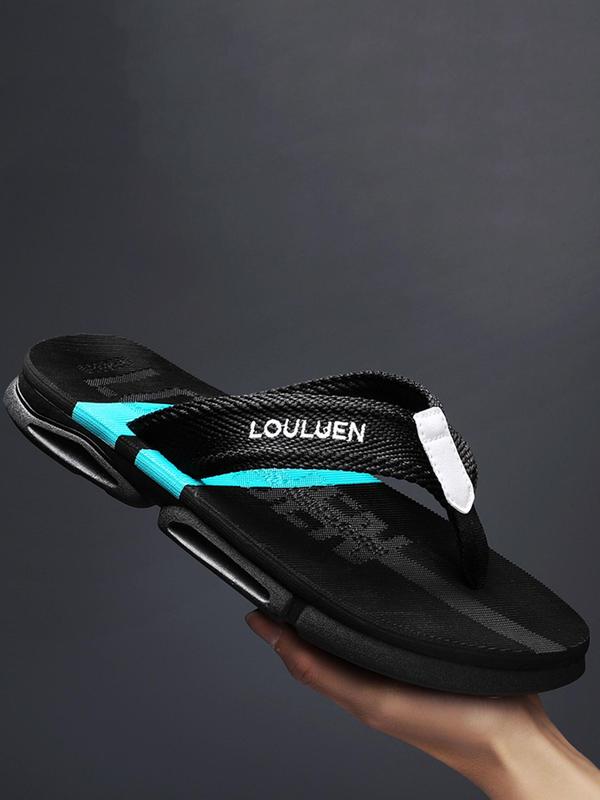 Men's Summer 2024 Fashionable Colorblock Letter Pattern Flip Flops, Casual Outdoor Soft Sole Flip Flops, Beach Flip Flop for Daily Wear