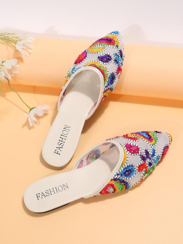 Women's Elegant Floral Pattern Slip on Flat Shoes, Casual Trendy Breathable Comfortable Mule Flates for Daily Wear, Fashion Shoes for Daily Clothing Decor