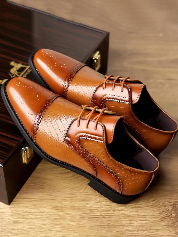 Men's Business Lace Up Front Patched Design PU Leather Dress Shoes, Classic Formal Shoes For Work Office, Men's Dress Shoes For All Seasons