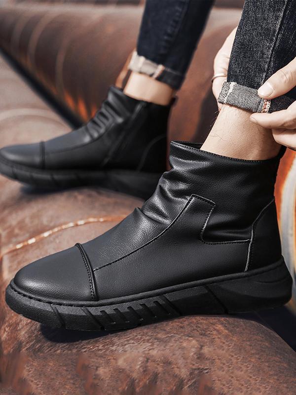 Men's Fashion All-match Plain Side Zip Ankle Boots, Simple Design Casual Comfortable Pu Leather Boots for Daily Life