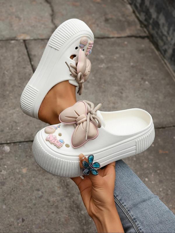 Women's Cute Cartoon Bowknot Design Clogs, Casual Comfortable Non-slip Clogs for Summer, Lightweight Breathable Shoes for Outdoor Beach