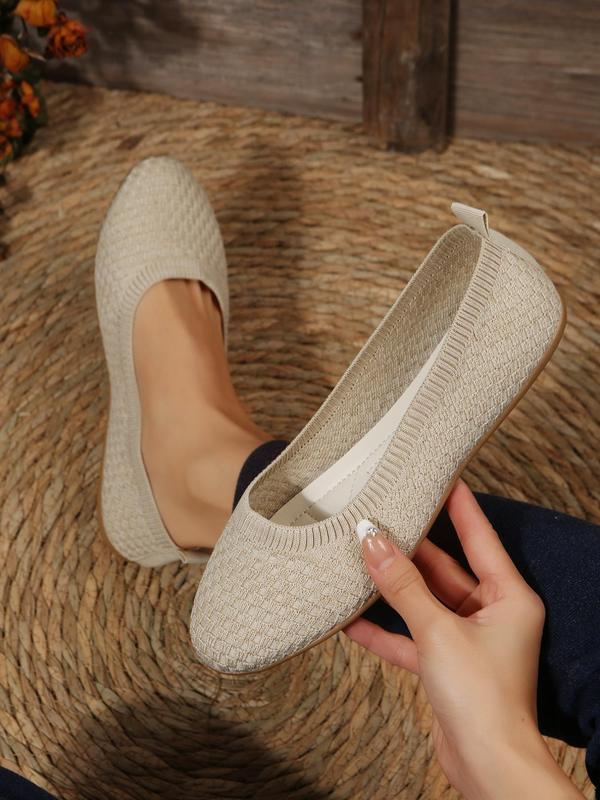 Women's 1 Pair Solid Color Flat Shoes for School, Casual Comfortable Breathable Slip on Thin Shoes for Women & Girls, Female Basic Textured Textile Shoes for Daily Wear