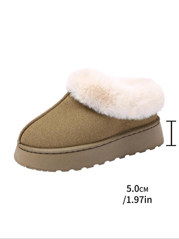 Women's Solid Color Fluffy Plush Lined Ankle Snow Boots, Casual Comfortable Warm Slip on Snow Boots for Winter, Female All-match Round Toe Shoes for Daily Wear