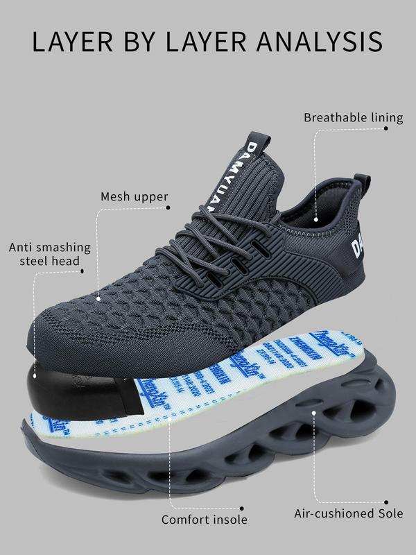 Men's Anti-smash and Anti-puncture Work Shoes, Casual Breathable Comfortable Blade Sole Sports Shoes, Fashionable Non-slip Safety Shoes for Daily Wear