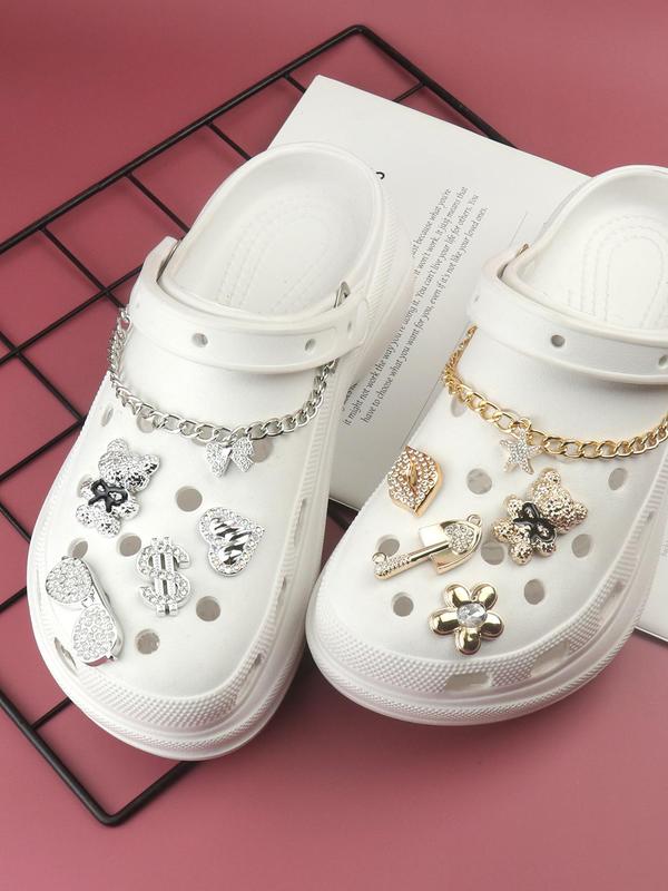 Cute Bear & Heart & Flower & Chain Decorated Shoe Charms, Fashionable DIY Shoes Decorations for Clogs, Bubble Slides, Sandals, Shoes Accessories