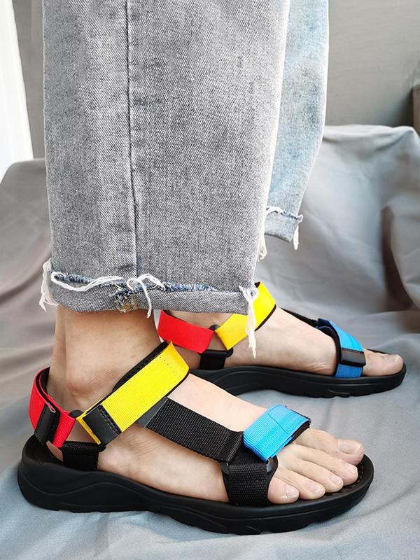 Men's Summer 2024 Minimalist Colorblock Sports Slippers, Multicolor Velcro Ankle Strap Sandals For Beach Outdoor Water, Breathable Comfy Men's Sandals