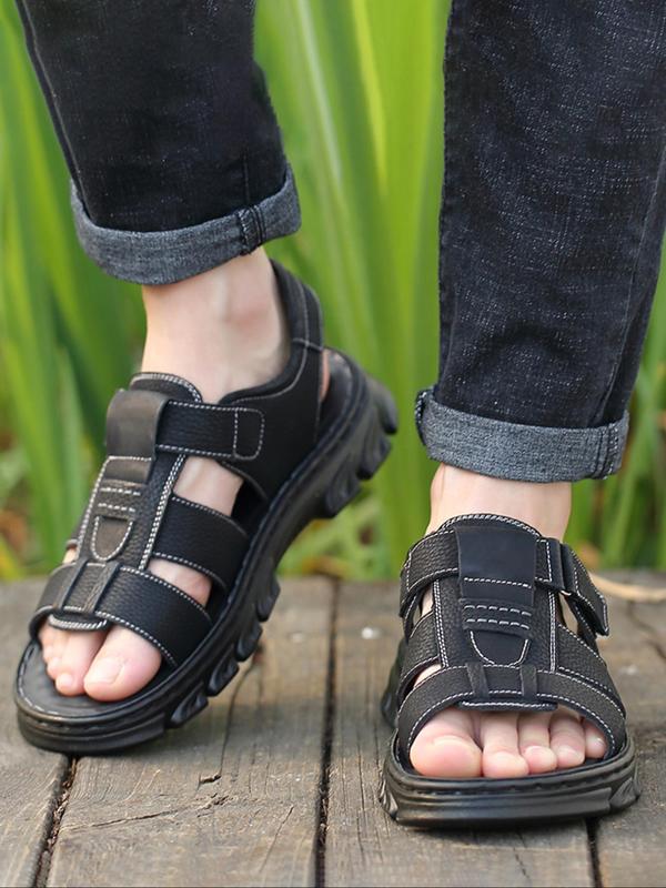 Men's Casual Solid Color Velcro Sandals, 1 Pair Fashionable Open Toe Sandals for Summer Beach, Casual Comfortable Sandals for Daily Wear