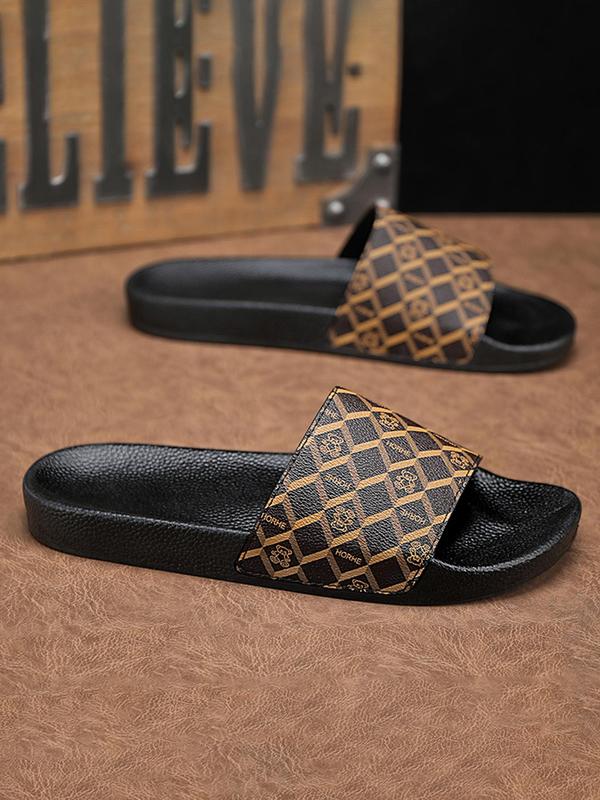 Men's Fashionable Geometric Pattern Slide Slippers, Casual Comfortable Home Slippers, Soft Non-slip House Slippers for Indoor & Outdoor Wear