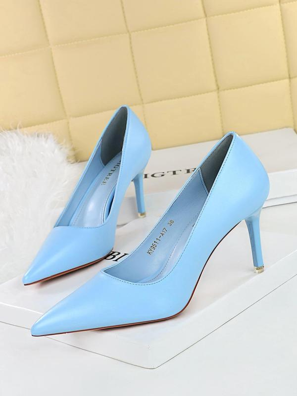 Women's Elegant Solid Color Pointed Toe Heels, Fashionable Slip on High Heels for Work Office, Lightweight Breathable Comfortable Shoes for Daily Wear