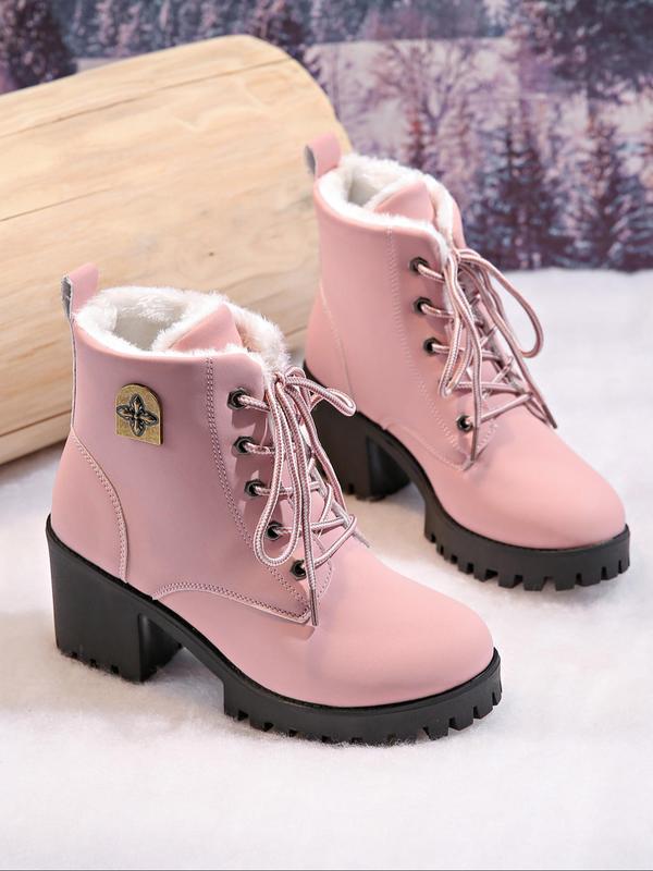 Women's Fashionable Patchwork Design Lace Up Ankle Boots, Casual Warm Thick Sole Boots for Fall & Winter, Female All-match Trendy Shoes for Daily Wear