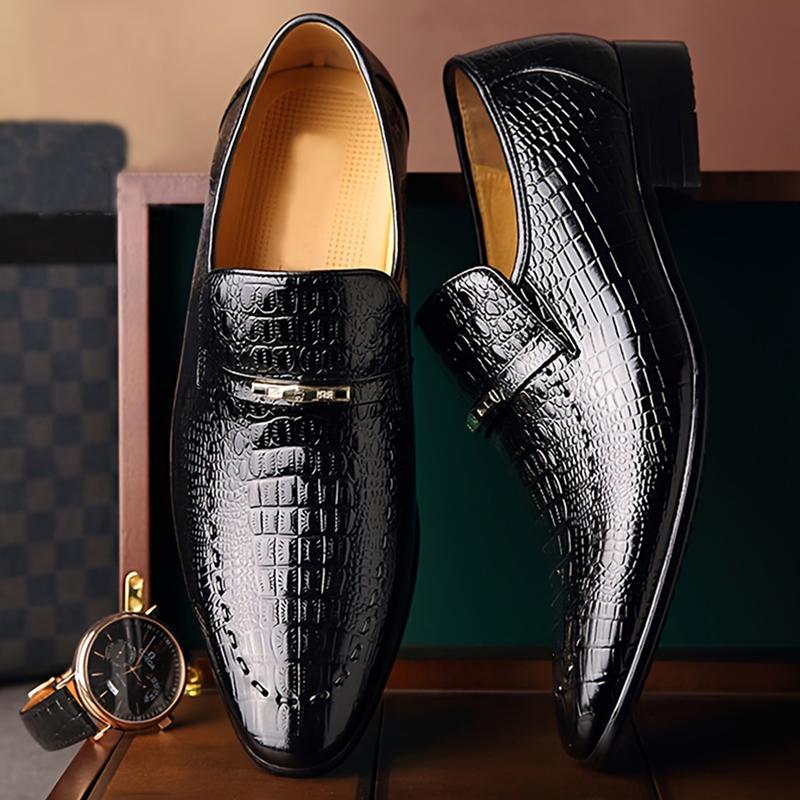 Stylish Crocodile Embossed Oxfords - Men Shoes - High-Gloss Finish, Comfortable, Breathable, Fashionable Business Formal Footwear for British Gentlemen with Classic Style