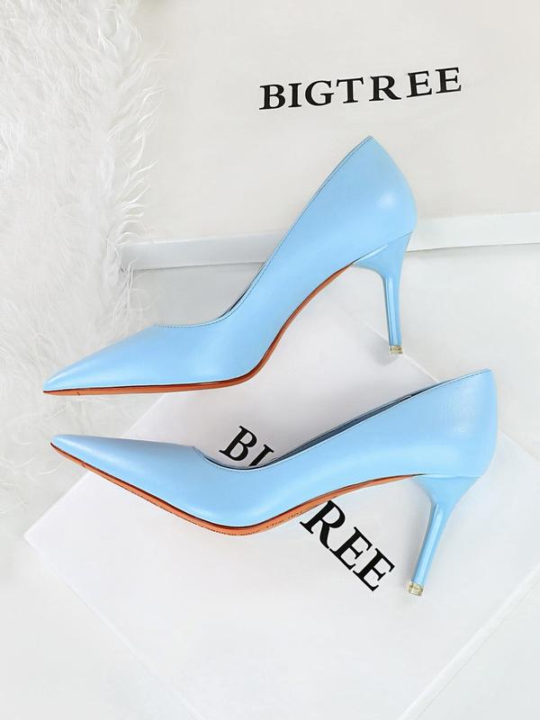 Women's Elegant Solid Color Pointed Toe Heels, Fashionable Slip on High Heels for Work Office, Lightweight Breathable Comfortable Shoes for Daily Wear