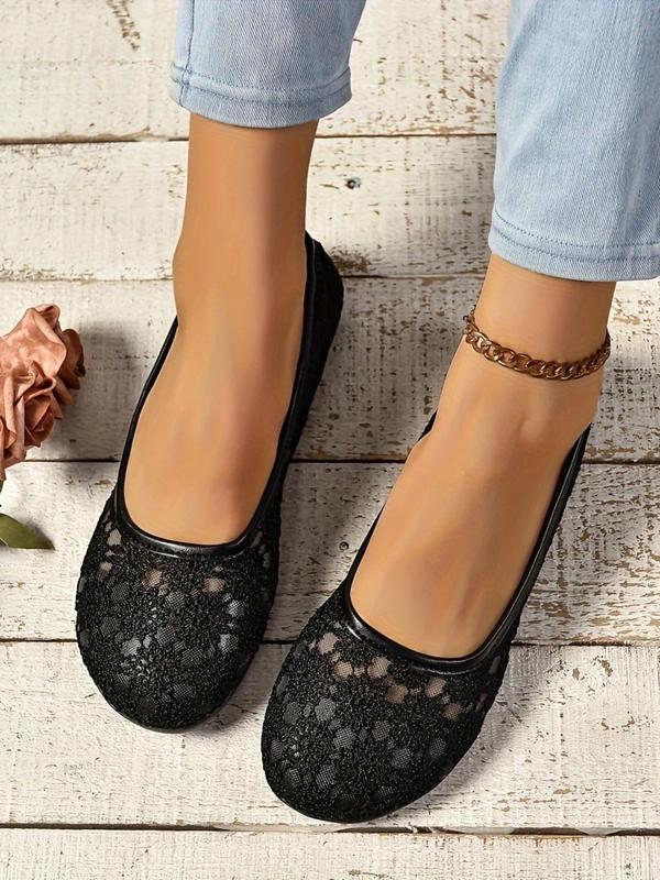 Women's Floral Embroidery Slip on Flats, Casual Comfortable Flat Shoes for Women, Simple Design Round Toe Walking Shoes, Comfy  Footwear