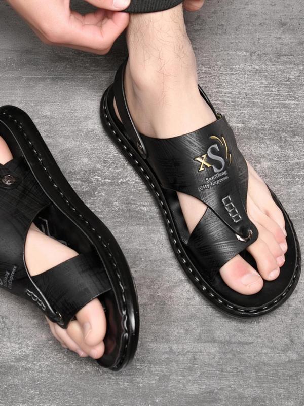 Men's Letter Pattern Toe Thong Slip-on Sandals, Casual Outdoor Slingback Sandals for Men, Western Style Non-slip Sandals for Daily Wear, Walking Shoes