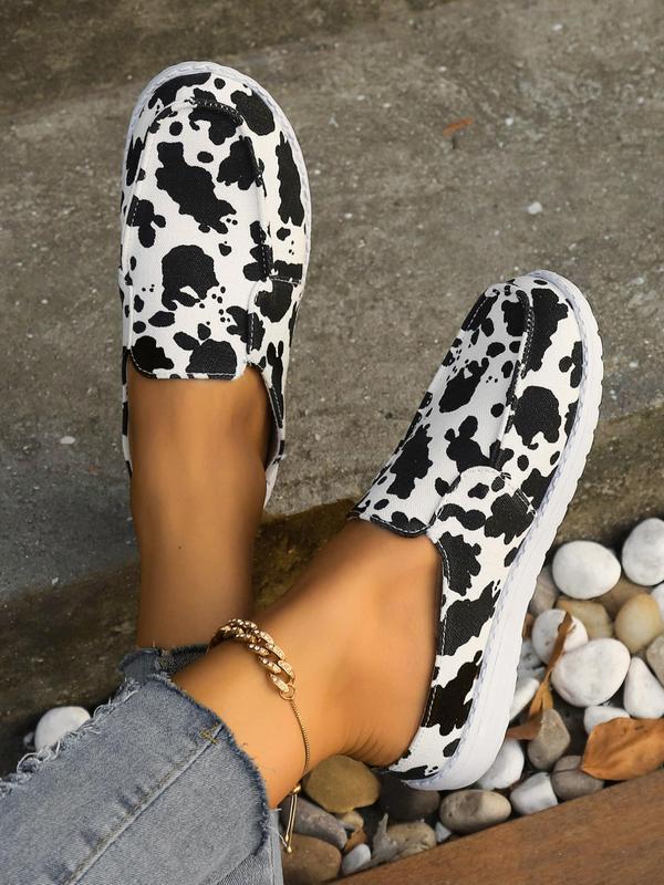 Women's Fashionable Cow Print Canvas Slip-on Mules, Casual Comfortable Versatile Slip-On Sports Shoes