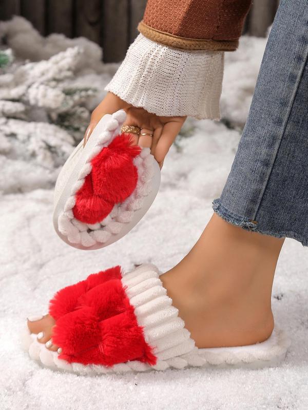 Women's Cute Plaid Design Fluffy Slippers, Casual Soft Comfortable Home Slippers, Warm House Slippers for Indoor & Outdoor Use for Women & Girls Fur Slippers