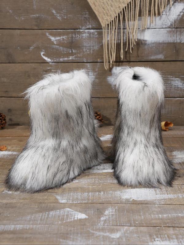 Women's Ombre Plush Lined Snow Boots, Casual Warm Fluffy Mid-calf Boots for Winter, Female All-match Trendy Shoes for Daily Wear