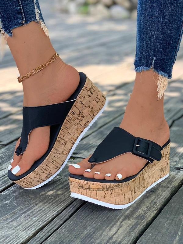 Women's Fashionable Solid Color Toe Thong Platform Sandals, Casual Comfortable Wedge Sandals for Summer, Lightweight Breathable Shoes for Daily Wear