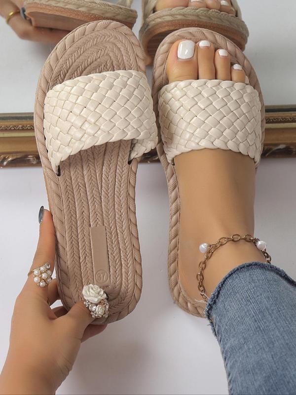 Women's Fashion Braid Design Flat Slippers, 1 Pair Simple Casual Summer Beach Slippers, Fashion Slippers for Indoor & Outdoor Wear