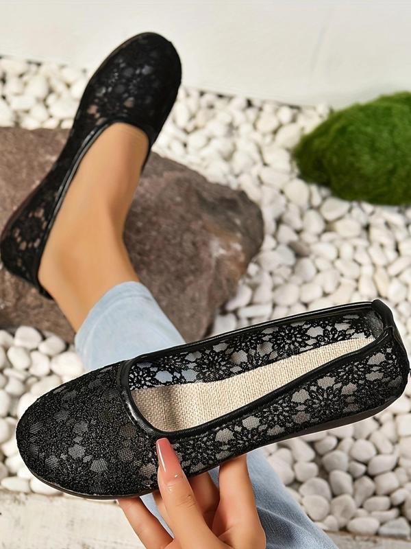 Women's Floral Embroidery Slip on Flats, Casual Comfortable Flat Shoes for Women, Simple Design Round Toe Walking Shoes, Comfy  Footwear