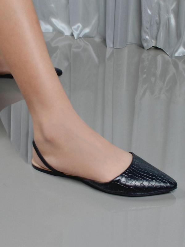 Women's Solid Color Fashionable Crocodile Embossed Slip On Flats, Elegant Pointed Toe Flat Shoes For Daily Wear, Classic PU Leather Flats For Work Women