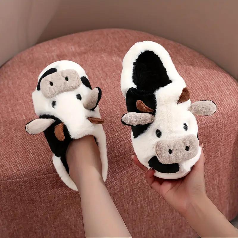 1 Pair Best-selling Cute Cow House Slippers for Couple, Kawaii Fuzzy Cozy Funny House Shoes, Cartoon Animal Design Plush Fluffy Slippers for Women & Men, Silent Anti-slip Slippers, Matching Trendy Warm Slippers