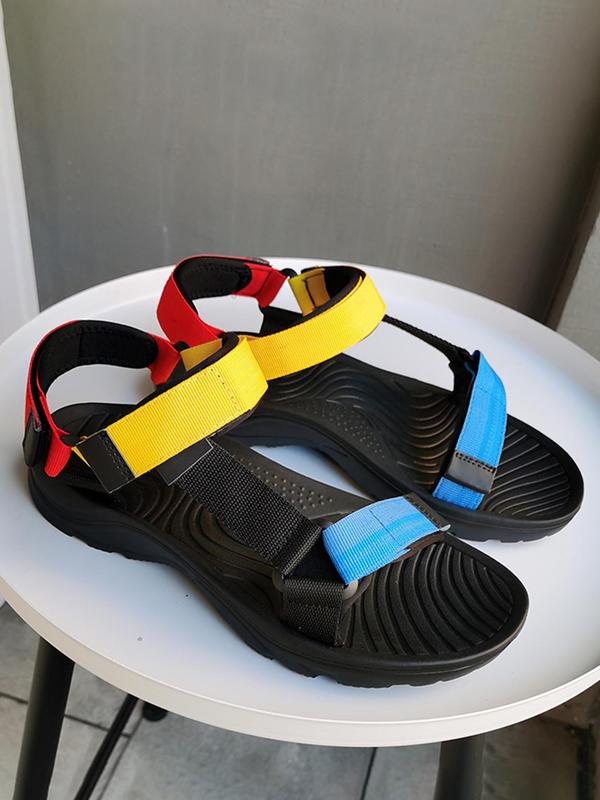 Men's Summer 2024 Minimalist Colorblock Sports Slippers, Multicolor Velcro Ankle Strap Sandals For Beach Outdoor Water, Breathable Comfy Men's Sandals