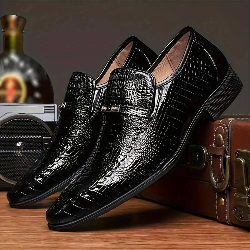 Stylish Crocodile Embossed Oxfords - Men Shoes - High-Gloss Finish, Comfortable, Breathable, Fashionable Business Formal Footwear for British Gentlemen with Classic Style