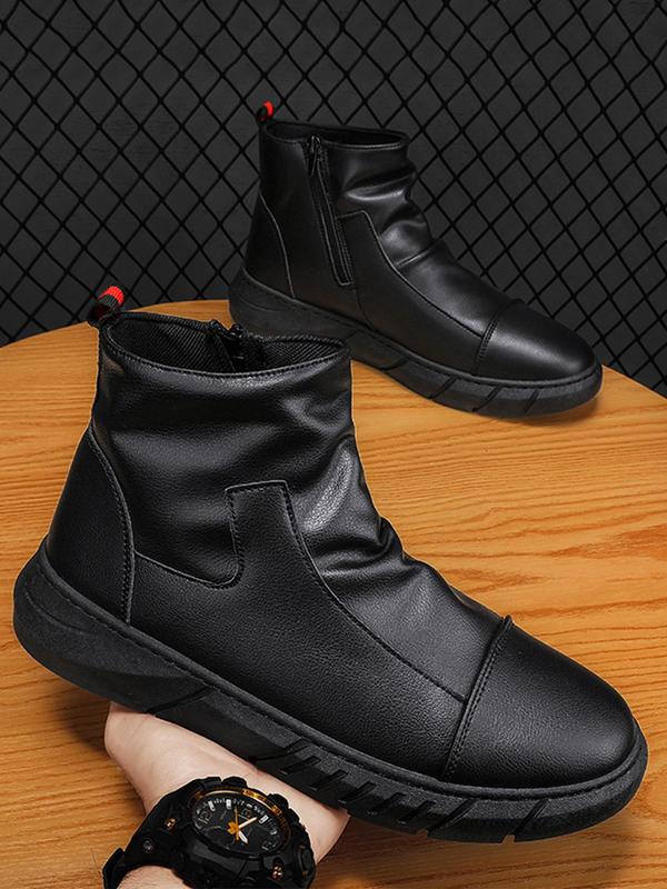 Men's Fashion All-match Plain Side Zip Ankle Boots, Simple Design Casual Comfortable Pu Leather Boots for Daily Life