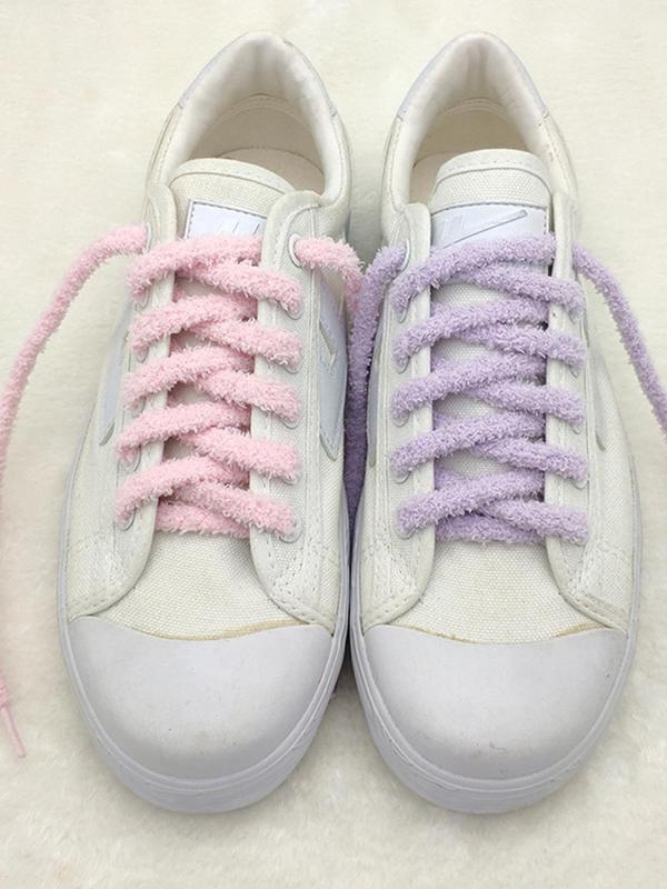 2024 New Style Solid Color Fluffy Cute Shoelaces, 1 Pair Trendy Wide Lace Casual Shoe Accessory Rope, Shoes Accessories for Women & Men