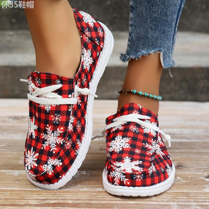 snowflake shoes - Christmas Snowflake Canvas Slip-On Shoes - Random Print, Casual, Winter - Women Men -  Cozy & Festive Winter Footwear - Winter Wonderland on Your Feet Walking Shoes Girl Comfort Slipon Summer Decor