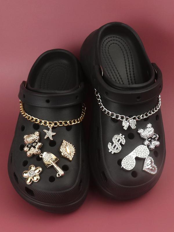 Cute Bear & Heart & Flower & Chain Decorated Shoe Charms, Fashionable DIY Shoes Decorations for Clogs, Bubble Slides, Sandals, Shoes Accessories