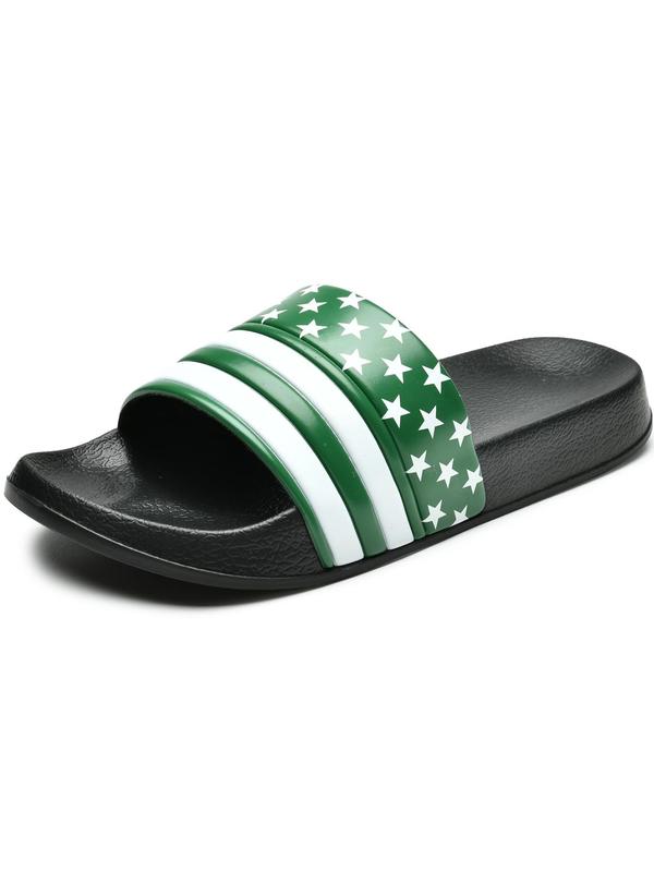 Men's Star & Striped Pattern Colorblock Slides, Casual Comfortable Flat Slippers for Indoor Outdoor Wear, Fashionable Slides for Men