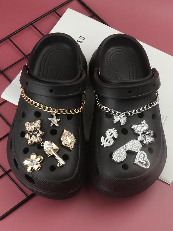 Cute Bear & Heart & Flower & Chain Decorated Shoe Charms, Fashionable DIY Shoes Decorations for Clogs, Bubble Slides, Sandals, Shoes Accessories