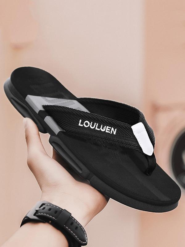 Men's Summer 2024 Fashionable Colorblock Letter Pattern Flip Flops, Casual Outdoor Soft Sole Flip Flops, Beach Flip Flop for Daily Wear