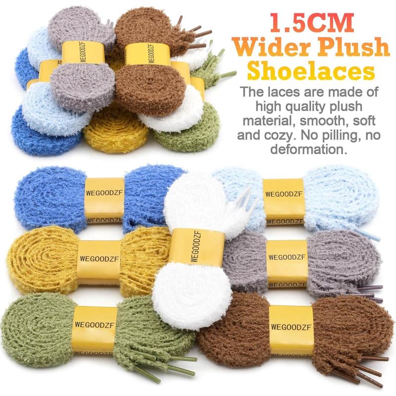 Flat fuzzy shoe laces: soft wide plush shoelaces 2 pair