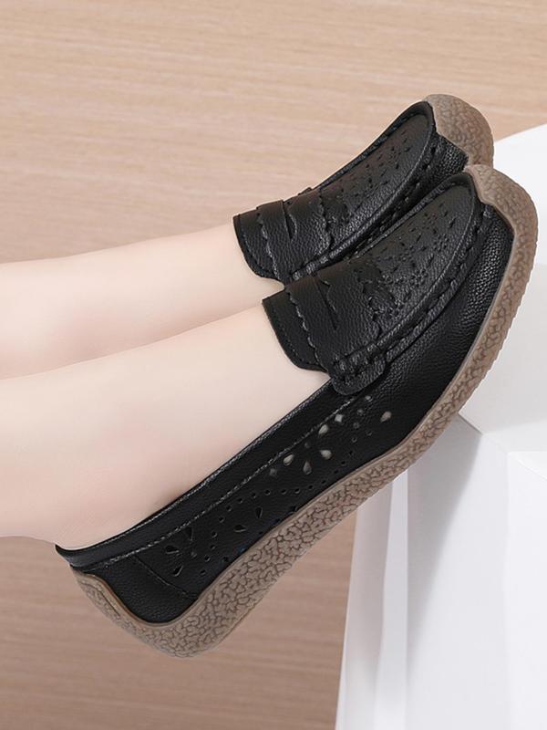 Women's Hollow out Design Slip on Flats, Casual Comfortable Round Toe Shoes for Daily Life, Breathable Non-slip Soft Flat Shoes