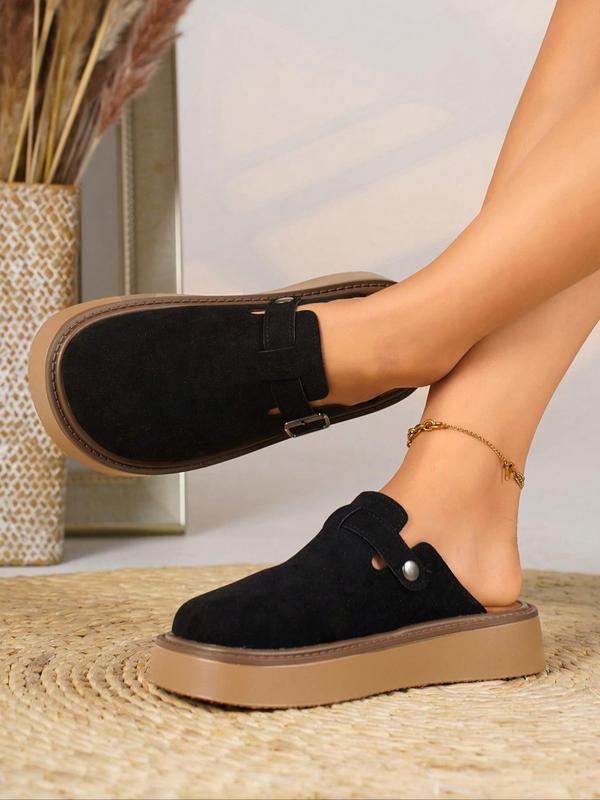 Women's Solid Color Slip-on Shoes, Casual Comfortable Buckle Design Platform Shoes for Daily Wear, Lightweight Breathable Shoes for All Seasons