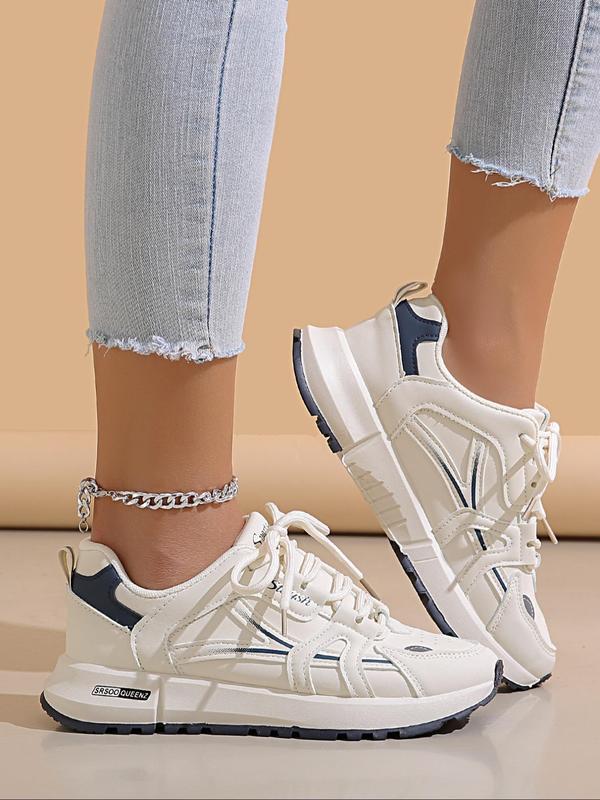 Women's Fashionable Lace Up Low Top Casual Sneakers, Fall Casual Comfortable Sports Running Shoes, All-match Round Toe Chunky Sneakers for Daily Wear Fall