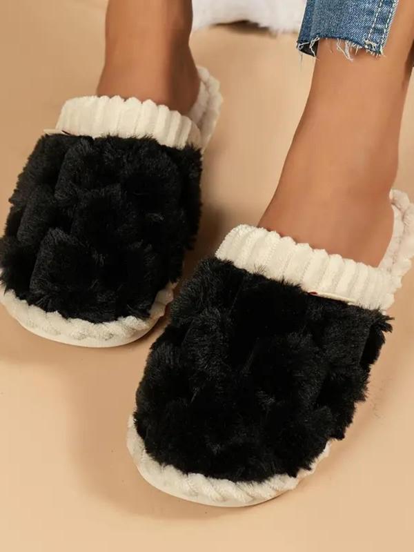 Fashionable Letter Label Faux Fur Plush Slippers, Soft Comfortable Valentines Home Slippers, Warm Slippers for Indoor & Outdoor Use for Fall & Winter Footwear for Girl, House Slippers Fur Slippers